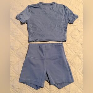 lululemon athletica Light Blue Cropped Tee and High-Waist Bike Shorts Set
